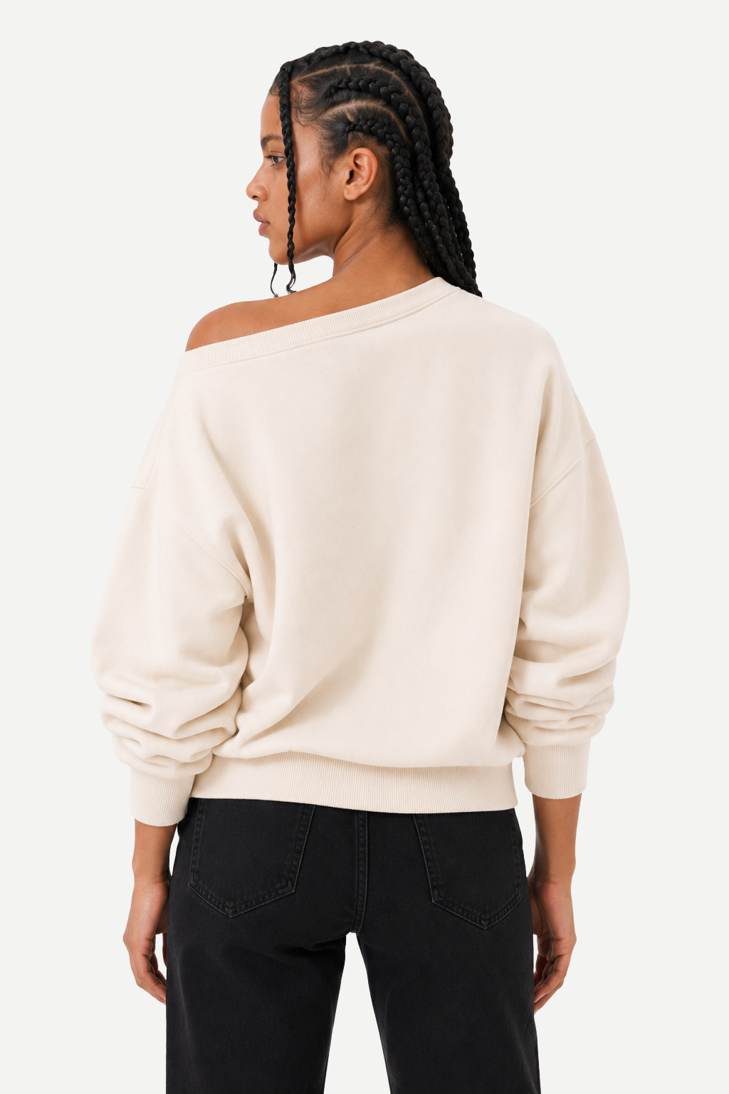 Moletom Feminino Loose Fit em Tecido Encorpado com Ombros à Mostra