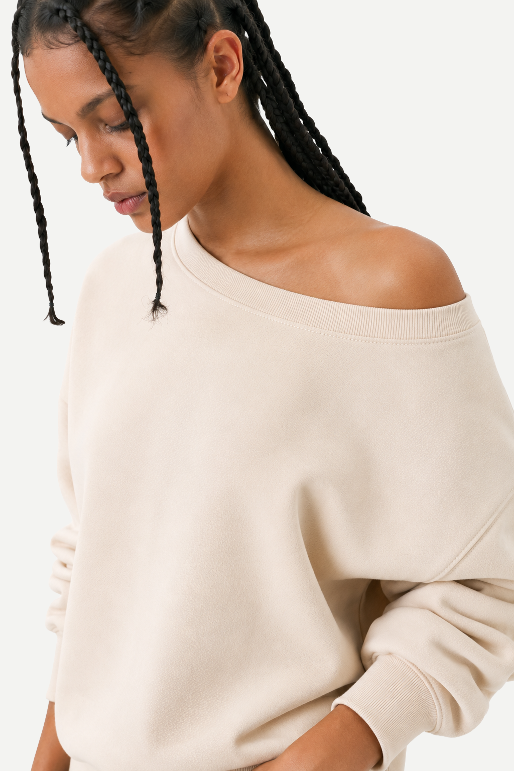 Moletom Feminino Loose Fit em Tecido Encorpado com Ombros à Mostra