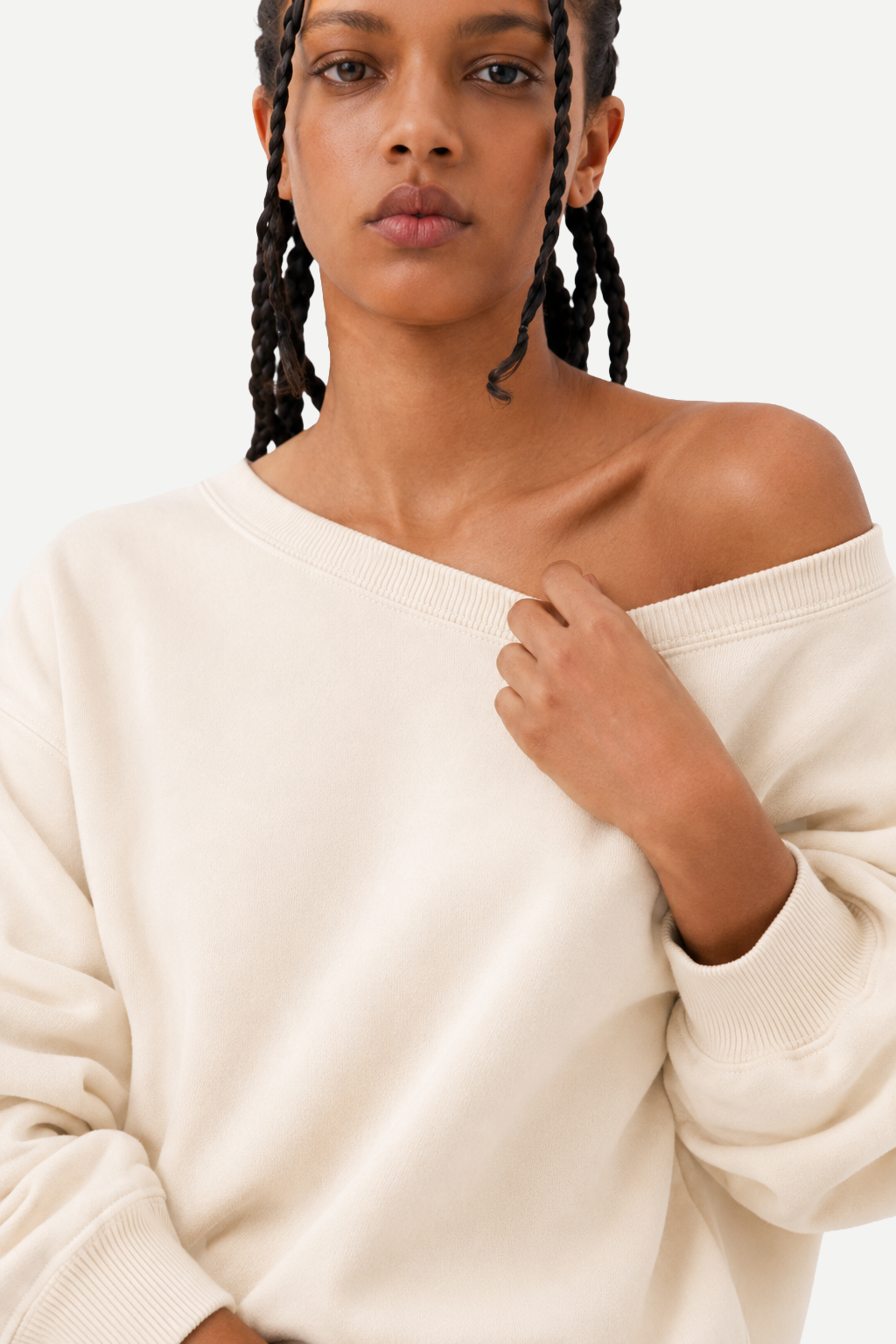 Moletom Feminino Loose Fit em Tecido Encorpado com Ombros à Mostra