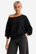Moletom Feminino Loose Fit em Tecido Encorpado com Ombros à Mostra