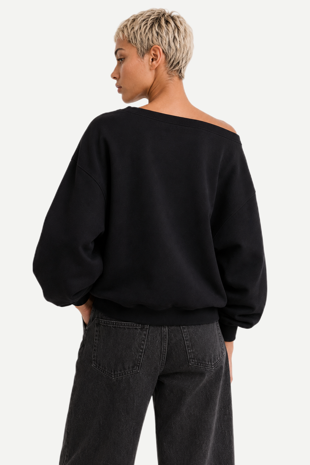 Moletom Feminino Loose Fit em Tecido Encorpado com Ombros à Mostra