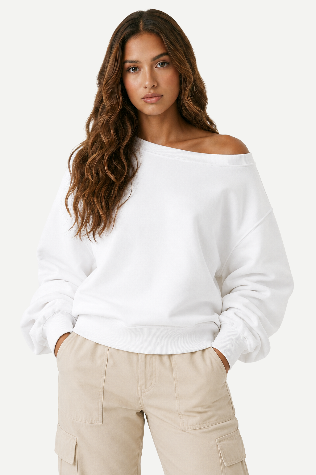 Moletom Feminino Loose Fit em Tecido Encorpado com Ombros à Mostra