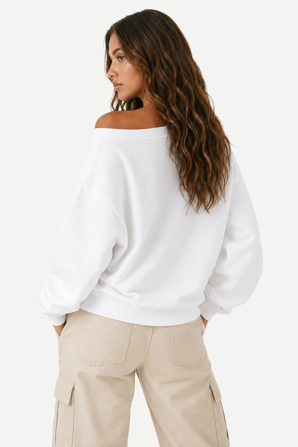 Moletom Feminino Loose Fit em Tecido Encorpado com Ombros à Mostra