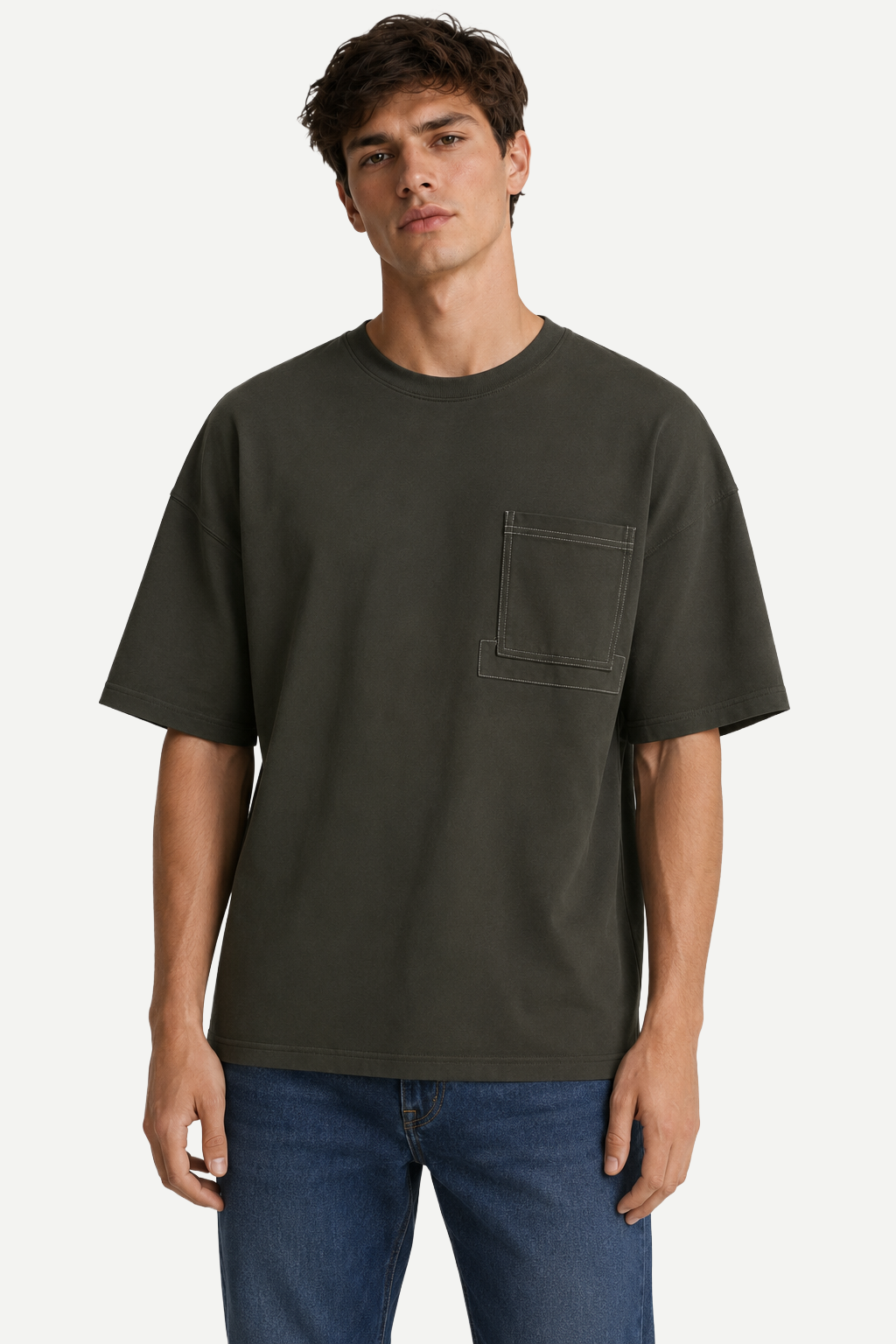 Camiseta Masculina de Algodão Loose Fit com Bolso