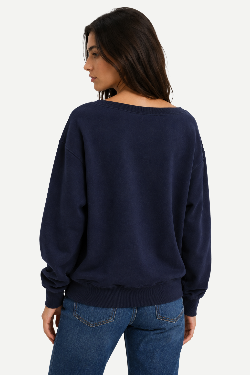 Moletom Feminino Loose Fit em Tecido Encorpado com Ombros à Mostra