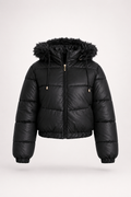 Jaqueta Puffer em PU com Forro de Pelo