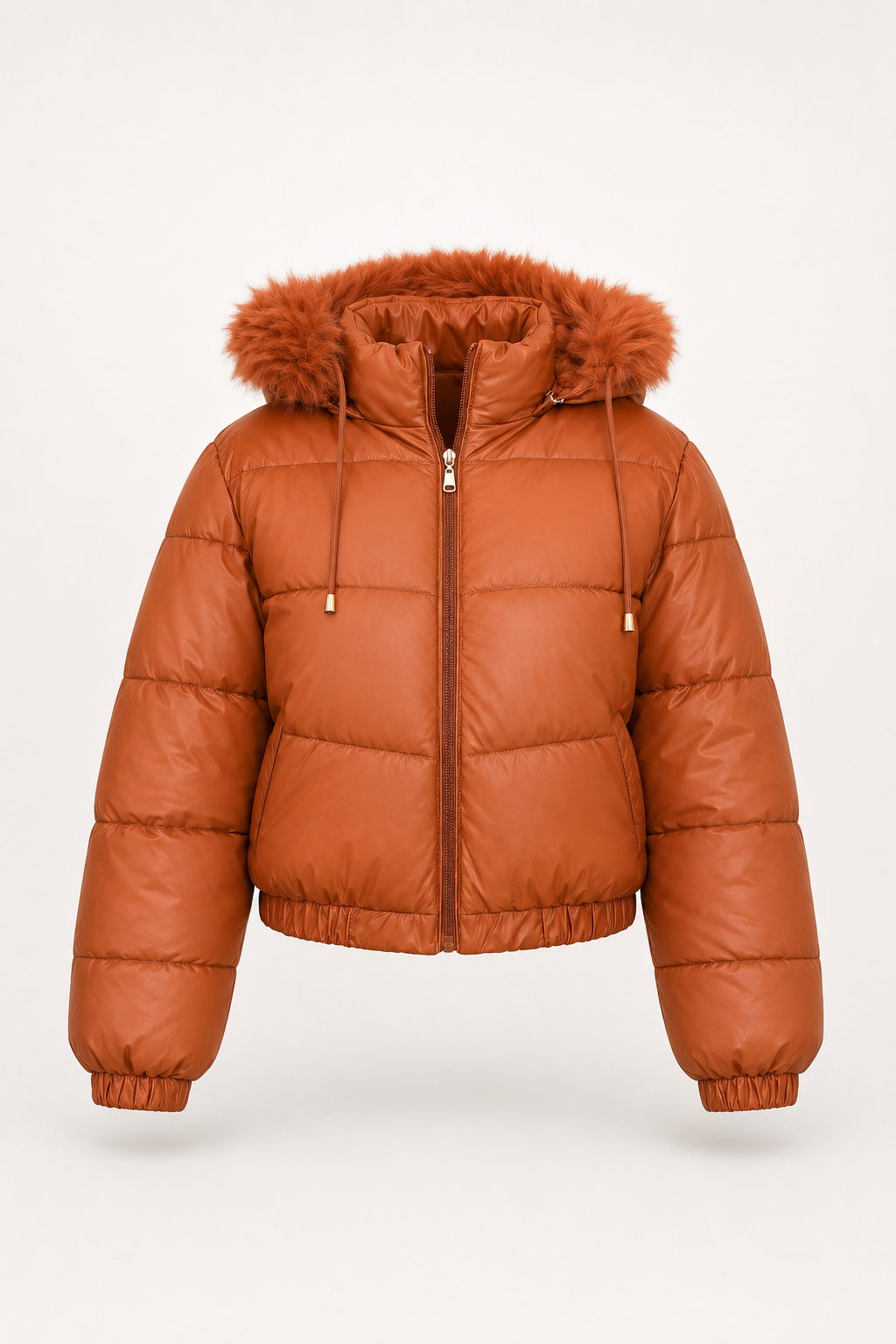 Jaqueta Puffer em PU com Forro de Pelo