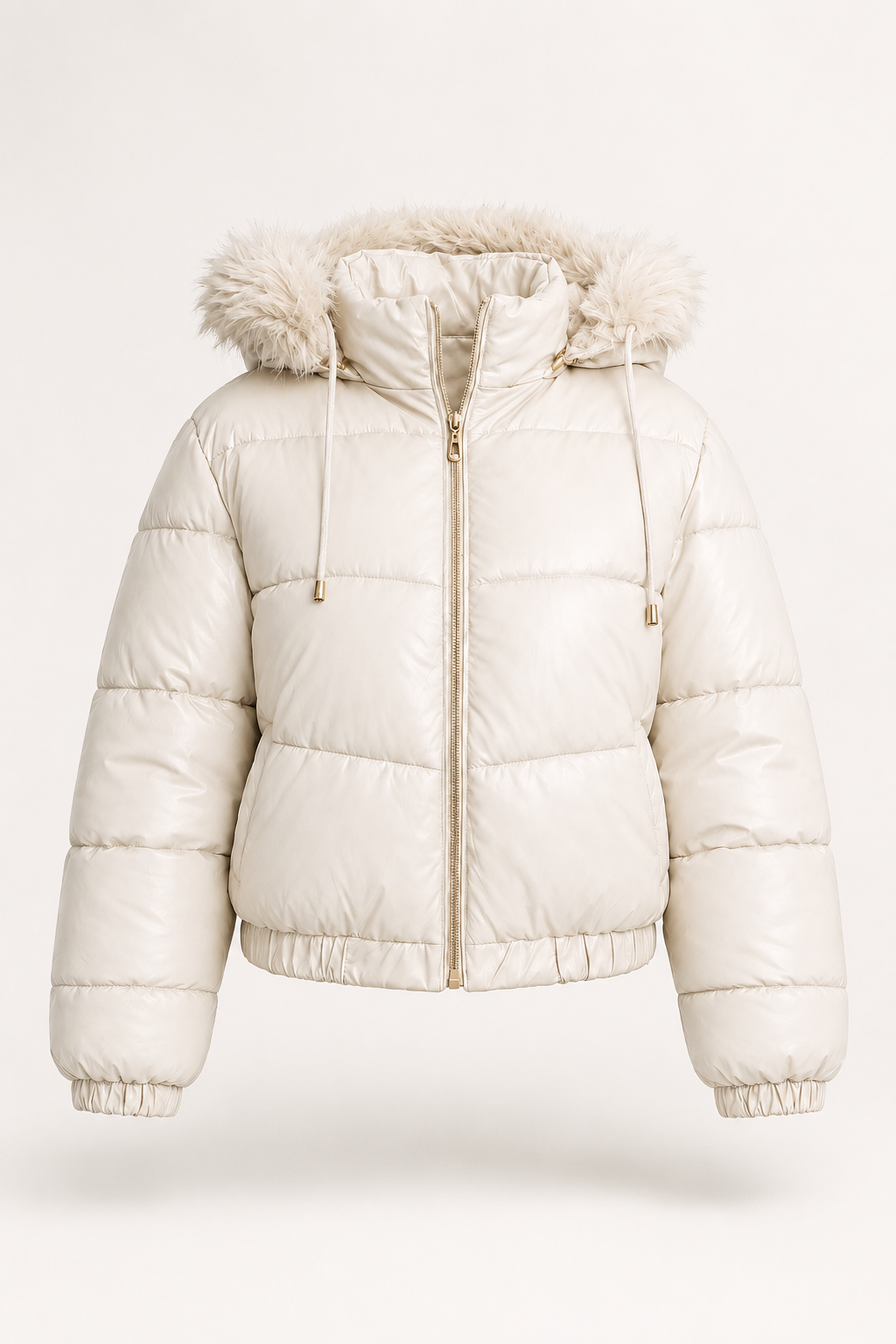 Jaqueta Puffer em PU com Forro de Pelo